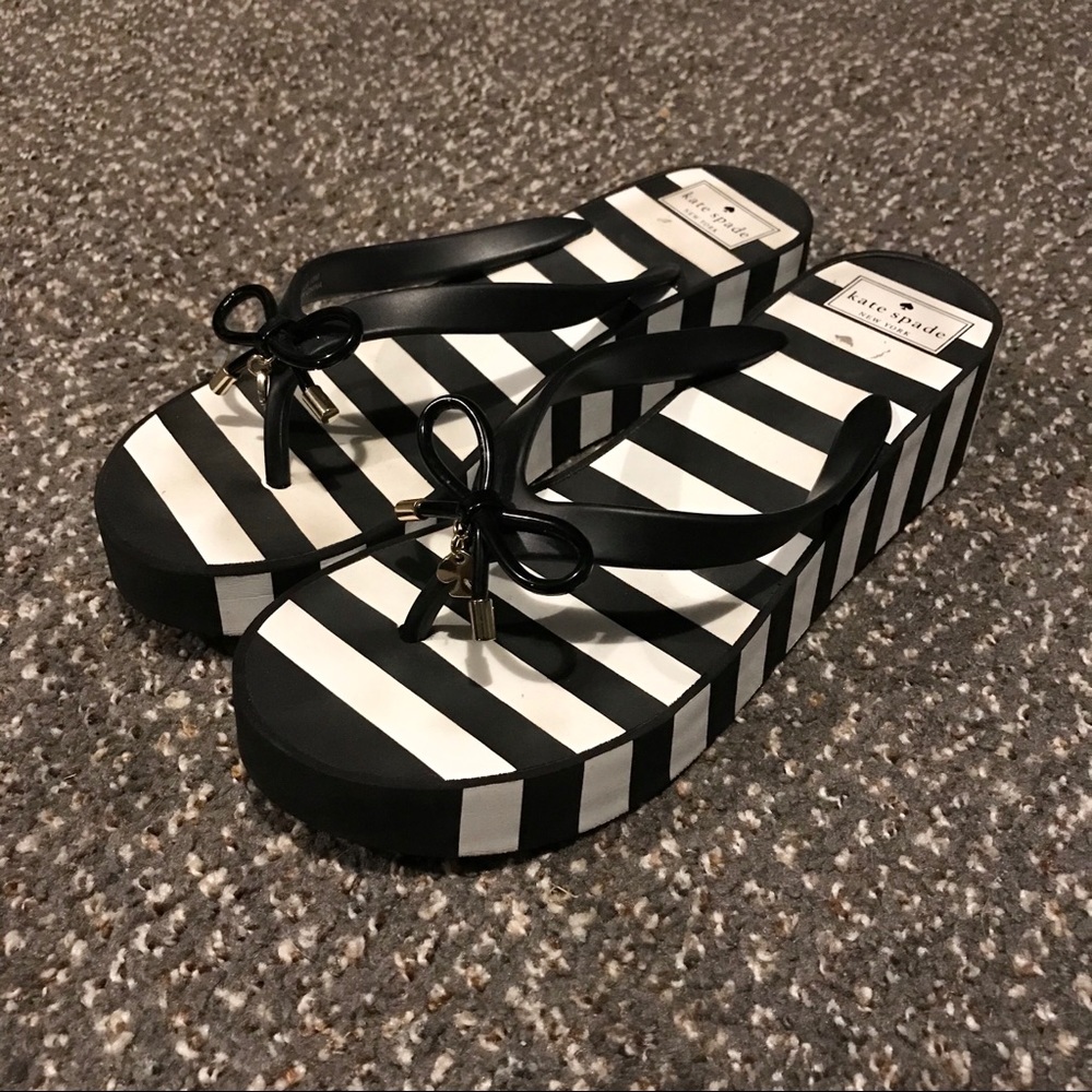 Kate Spade Sandals Black White Wedge Flip Flops